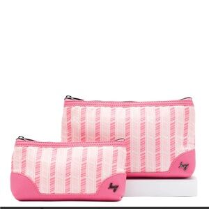 Lug Tootles Set of 2 Pink Tourmaline Striped Cosmetic Pouch Set. NWT